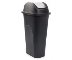 Black Slim 11-Gallon Wastebasket With Silver Flap Lid