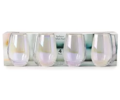 Radiance White Pearl 4-Piece Blue Luster Stemless Wine Glass Set