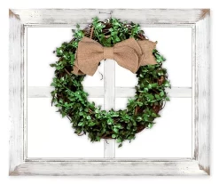 Whitewash Window Frame With Wreath Decor