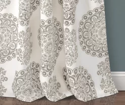 Evelyn Medallion Gray & White Room-Darkening Rod Pocket Curtain Panel Pair, (95") -Home Decor Store 810468104 2