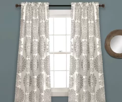 Evelyn Medallion Gray & White Room-Darkening Rod Pocket Curtain Panel Pair, (95")