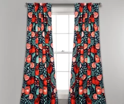 Poppy Garden Navy & Red Room-Darkening Back Tab Curtain Panel Pair, (84")