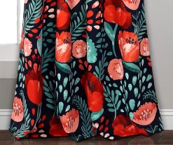 Poppy Garden Navy & Red Room-Darkening Back Tab Curtain Panel Pair, (84") -Home Decor Store 810468161 3