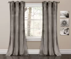 Prima Velvet Gray Room-Darkening Grommet Curtain Panel Pair, (95")