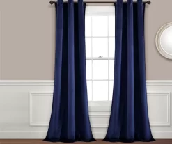 Prima Velvet Navy Room-Darkening Grommet Curtain Panel Pair, (95")