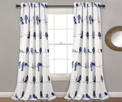 Rowley Birds Navy & White Room-Darkening Rod Pocket Curtain Panel Pair, (84")