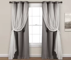 Lush Dark Gray Blackout Grommet Curtain Panel Pair With Sheer Overlay, (95") -Home Decor Store 810468187 2