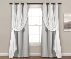 Lush Light Gray Blackout Grommet Curtain Panel Pair With Sheer Overlay, (84") -Home Decor Store 810468193 2
