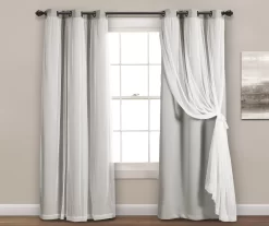Lush Light Gray Blackout Grommet Curtain Panel Pair With Sheer Overlay, (84")