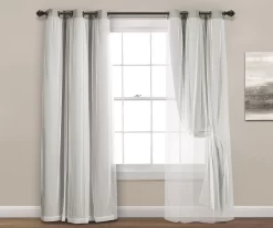 Lush Light Gray Blackout Grommet Curtain Panel Pair With Sheer Overlay, (84") -Home Decor Store 810468193 3