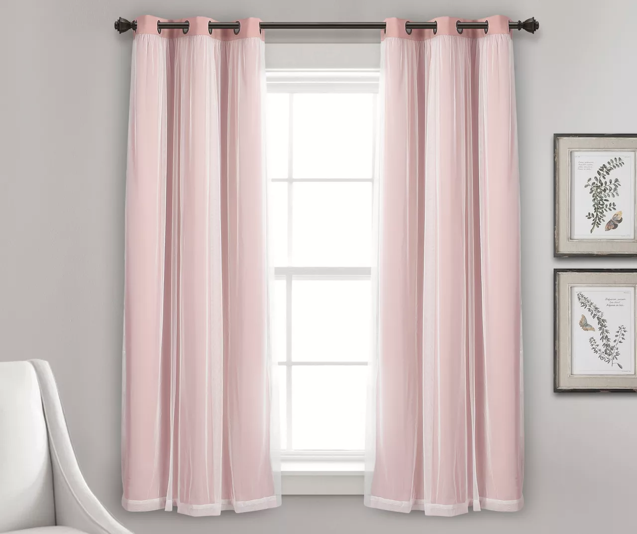 Lush Pink Blackout Grommet Curtain Panel Pair With Sheer Overlay, (63") 2 Lush Pink Blackout Grommet Curtain Panel Pair With Sheer Overlay, (63") - Image 2