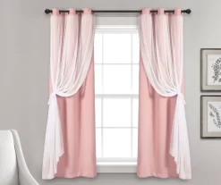 Lush Pink Blackout Grommet Curtain Panel Pair With Sheer Overlay, (63") 9 Lush Pink Blackout Grommet Curtain Panel Pair With Sheer Overlay, (63") -Home Decor Store 810468197 2