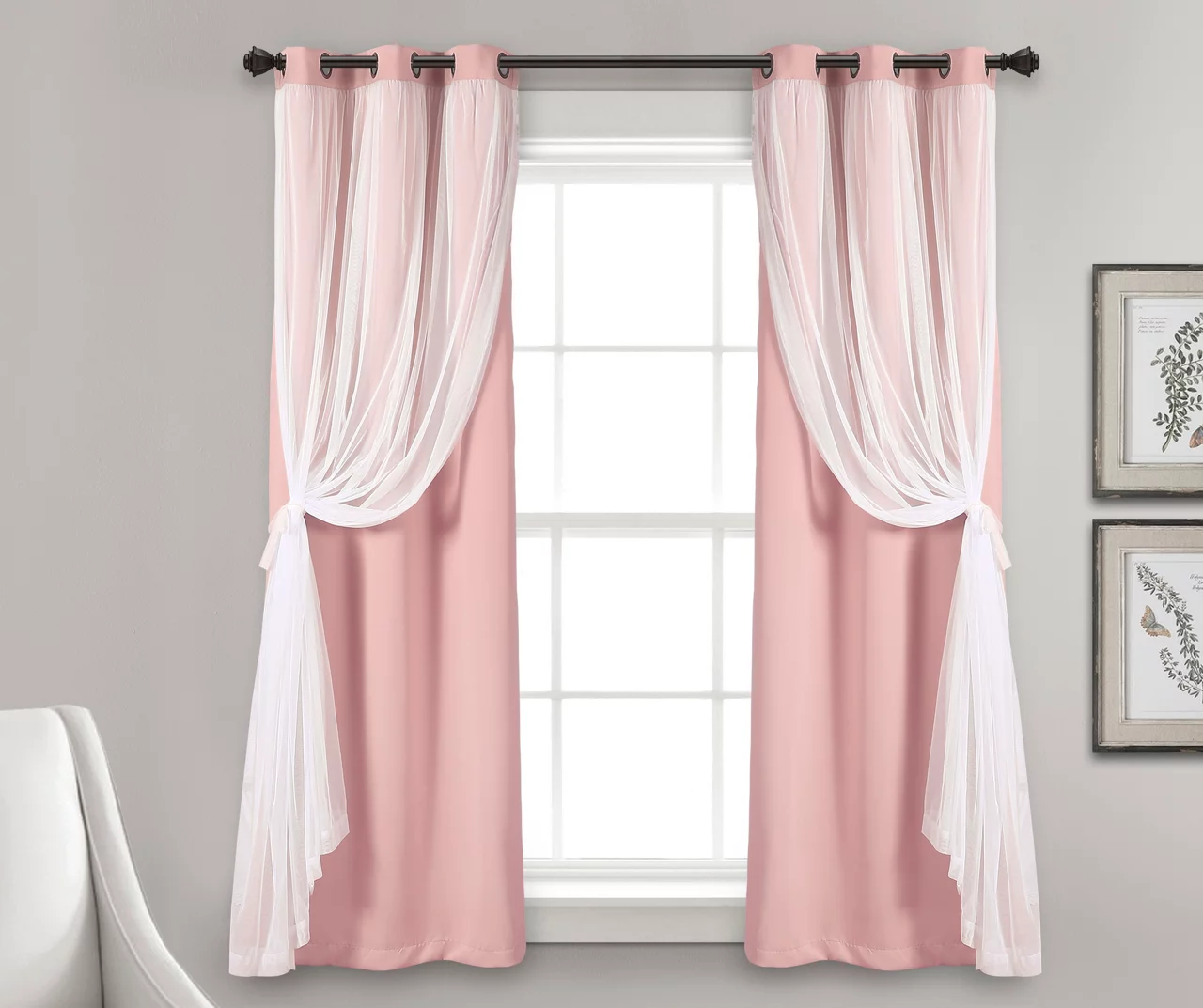 Lush Pink Blackout Grommet Curtain Panel Pair With Sheer Overlay, (63") 3 Lush Pink Blackout Grommet Curtain Panel Pair With Sheer Overlay, (63") - Image 3