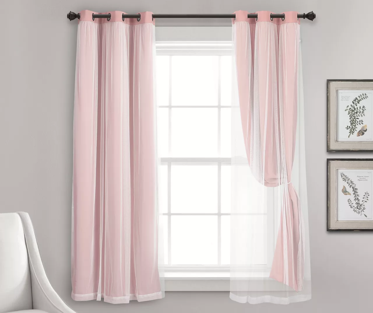 Lush Pink Blackout Grommet Curtain Panel Pair With Sheer Overlay, (63") 4 Lush Pink Blackout Grommet Curtain Panel Pair With Sheer Overlay, (63") - Image 4
