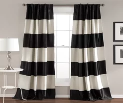 Montego Stripe Black Room-Darkening Rod Pocket Curtain Panel Pair, (84")