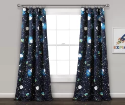 Universe Navy Room-Darkening Rod Pocket Curtain Panel Pair, (84")