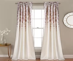 Weeping Flowers Purple & Gray Room-Darkening Rod Pocket Curtain Panel Pair, (84")