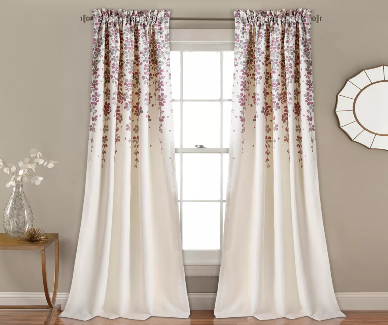 Weeping Flowers Purple & Gray Room-Darkening Rod Pocket Curtain Panel Pair, (84") 1 Weeping Flowers Purple & Gray Room-Darkening Rod Pocket Curtain Panel Pair, (84")