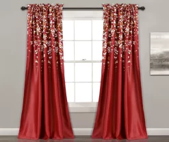 Weeping Flowers Red Room-Darkening Rod Pocket Curtain Panel Pair, (84")