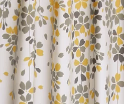 Weeping Flowers Yellow & Gray Room-Darkening Rod Pocket Curtain Panel Pair, (84") -Home Decor Store 810468244 2