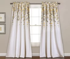 Weeping Flowers Yellow & Gray Room-Darkening Rod Pocket Curtain Panel Pair, (84")