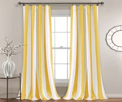 Wilbur Stripe Yellow & White Room-Darkening Back Tab Curtain Panel Pair, (84")