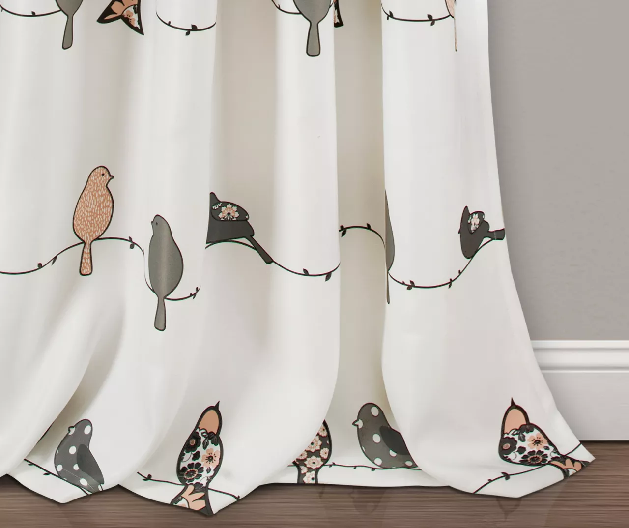 Rowley Birds Blush & Gray Room-Darkening Rod Pocket Curtain Panel Pair, (95") 3 Rowley Birds Blush & Gray Room-Darkening Rod Pocket Curtain Panel Pair, (95") - Image 3