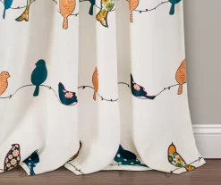Rowley Birds Blue & Orange Room-Darkening Rod Pocket Curtain Panel Pair, (95") -Home Decor Store 810468263 2