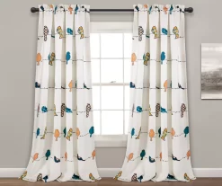 Rowley Birds Blue & Orange Room-Darkening Rod Pocket Curtain Panel Pair, (95")