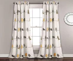 Rowley Birds Yellow & Gray Room-Darkening Rod Pocket Curtain Panel Pair, (84")