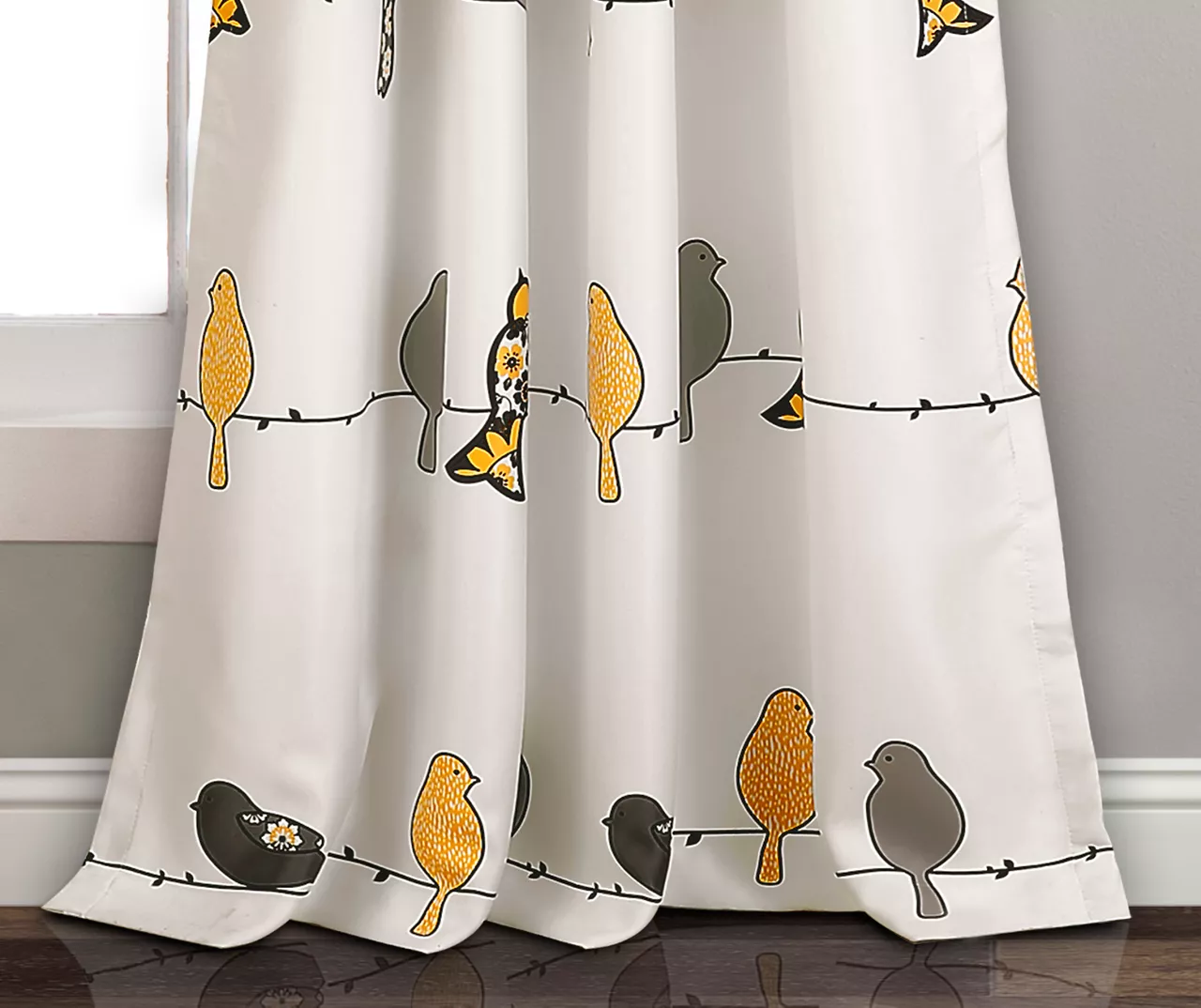 Rowley Birds Yellow & Gray Room-Darkening Rod Pocket Curtain Panel Pair, (84") 4 Rowley Birds Yellow & Gray Room-Darkening Rod Pocket Curtain Panel Pair, (84") - Image 4