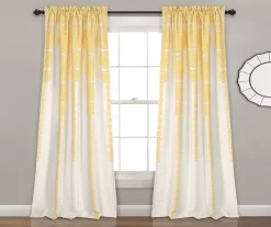 Stripe Medallion Yellow Room-Darkening Rod Pocket Curtain Panel Pair, (84")