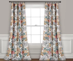 Sydney Blue & Yellow Floral Room-Darkening Rod Pocket Curtain Panel Pair, (84")