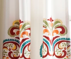 Clara Turquoise & Tangerine Paisley Room-Darkening Rod Pocket Curtain Panel Pair, (95") -Home Decor Store 810468308 2