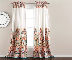 Clara Turquoise & Tangerine Paisley Room-Darkening Rod Pocket Curtain Panel Pair, (95")