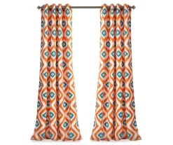 Diamond Ikat Turquoise & Orange Room-Darkening Grommet Curtain Panel Pair, (84") -Home Decor Store 810468326 7