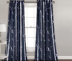 Bird On The Tree Navy Room-Darkening Rod Pocket Curtain Panel Pair, (84")