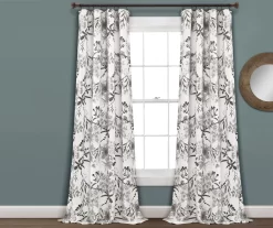 Botanical Garden Gray & White Room-Darkening Rod Pocket Curtain Panel Pair, (95")