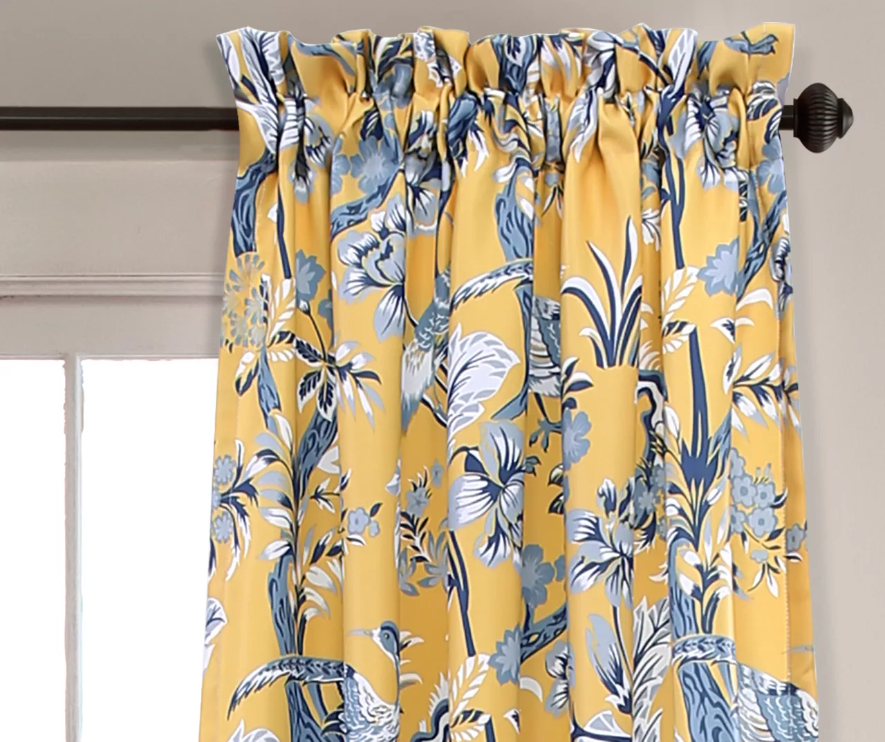 Dolores Yellow & Blue Floral Room-Darkening Rod Pocket Curtain Panel Pair, (63") 2 Dolores Yellow & Blue Floral Room-Darkening Rod Pocket Curtain Panel Pair, (63") - Image 2