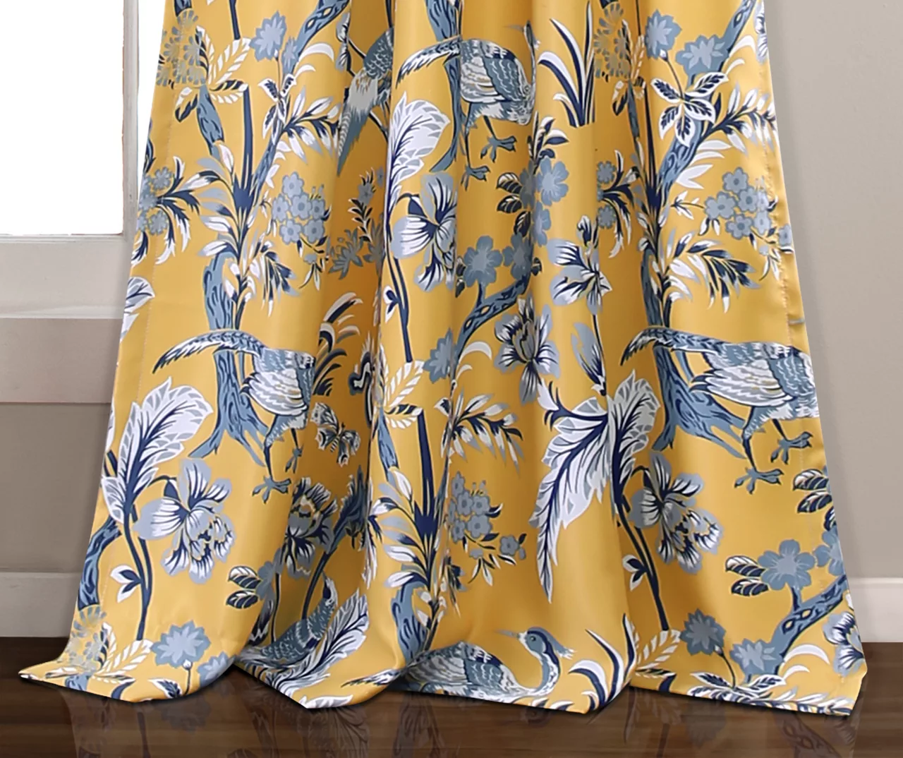 Dolores Yellow & Blue Floral Room-Darkening Rod Pocket Curtain Panel Pair, (63") 3 Dolores Yellow & Blue Floral Room-Darkening Rod Pocket Curtain Panel Pair, (63") - Image 3