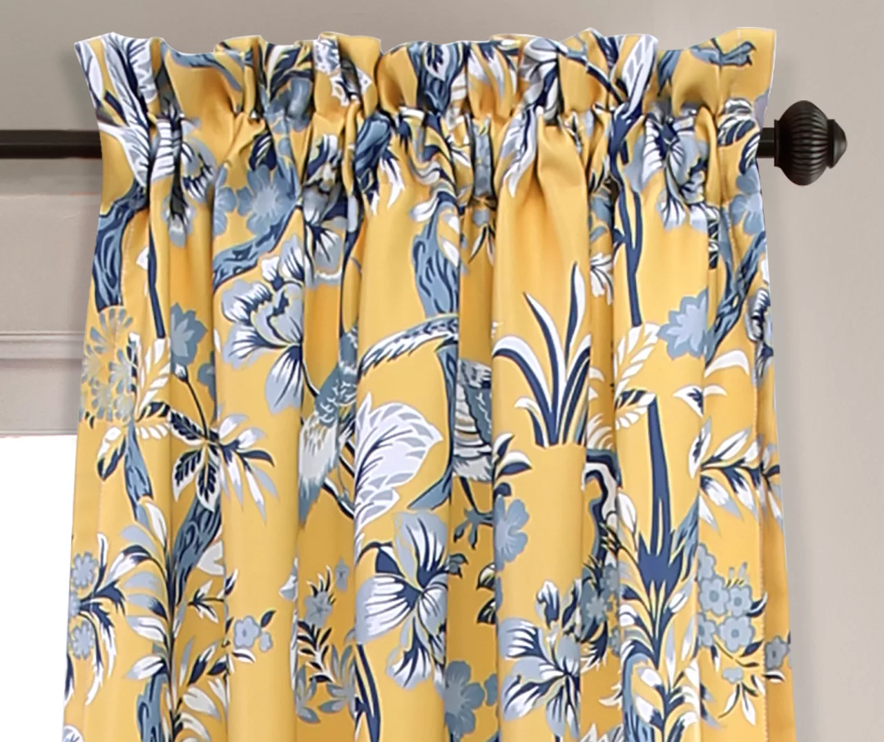 Dolores Yellow & Blue Floral Room-Darkening Rod Pocket Curtain Panel Pair, (95") 2 Dolores Yellow & Blue Floral Room-Darkening Rod Pocket Curtain Panel Pair, (95") - Image 2