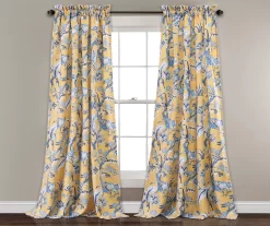 Dolores Yellow & Blue Floral Room-Darkening Rod Pocket Curtain Panel Pair, (95")