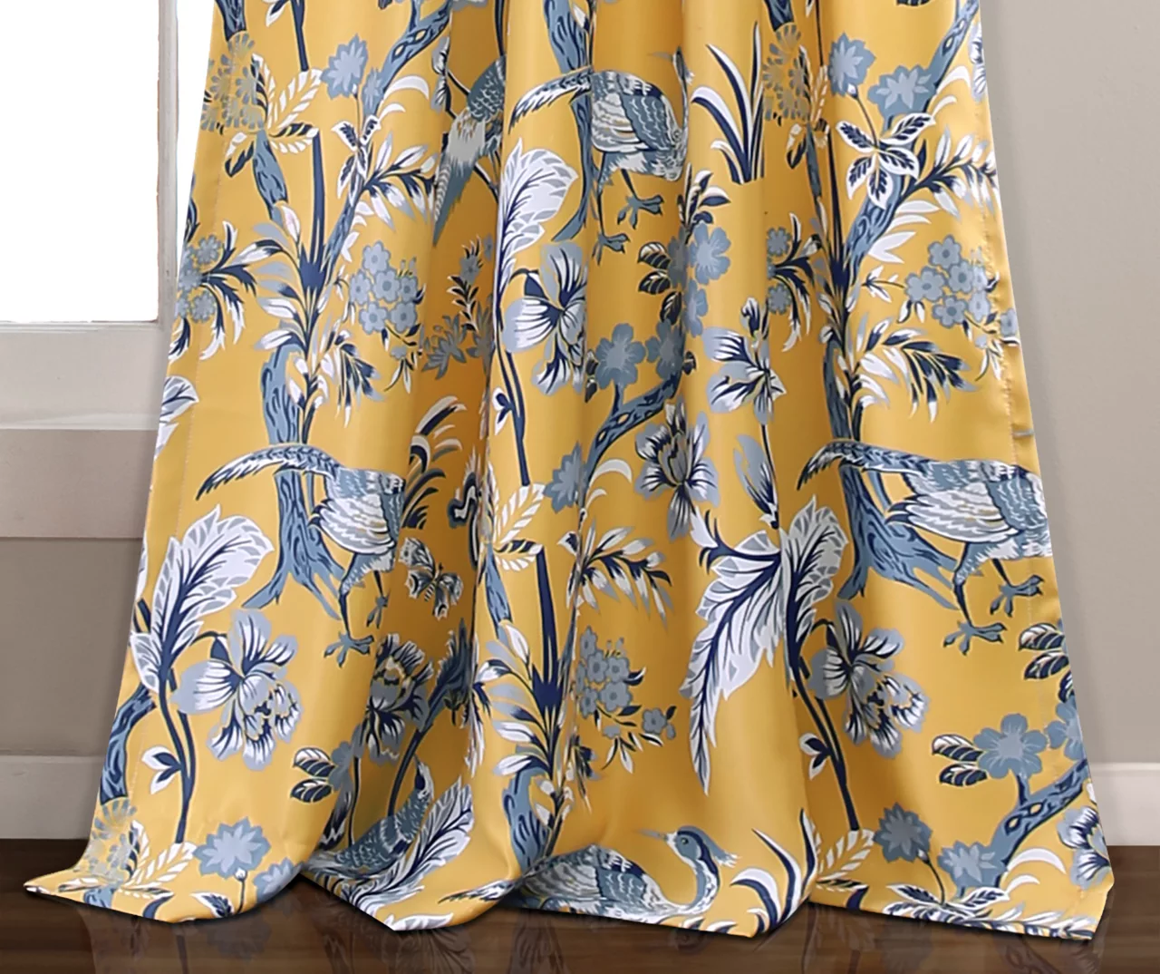 Dolores Yellow & Blue Floral Room-Darkening Rod Pocket Curtain Panel Pair, (95") 4 Dolores Yellow & Blue Floral Room-Darkening Rod Pocket Curtain Panel Pair, (95") - Image 4