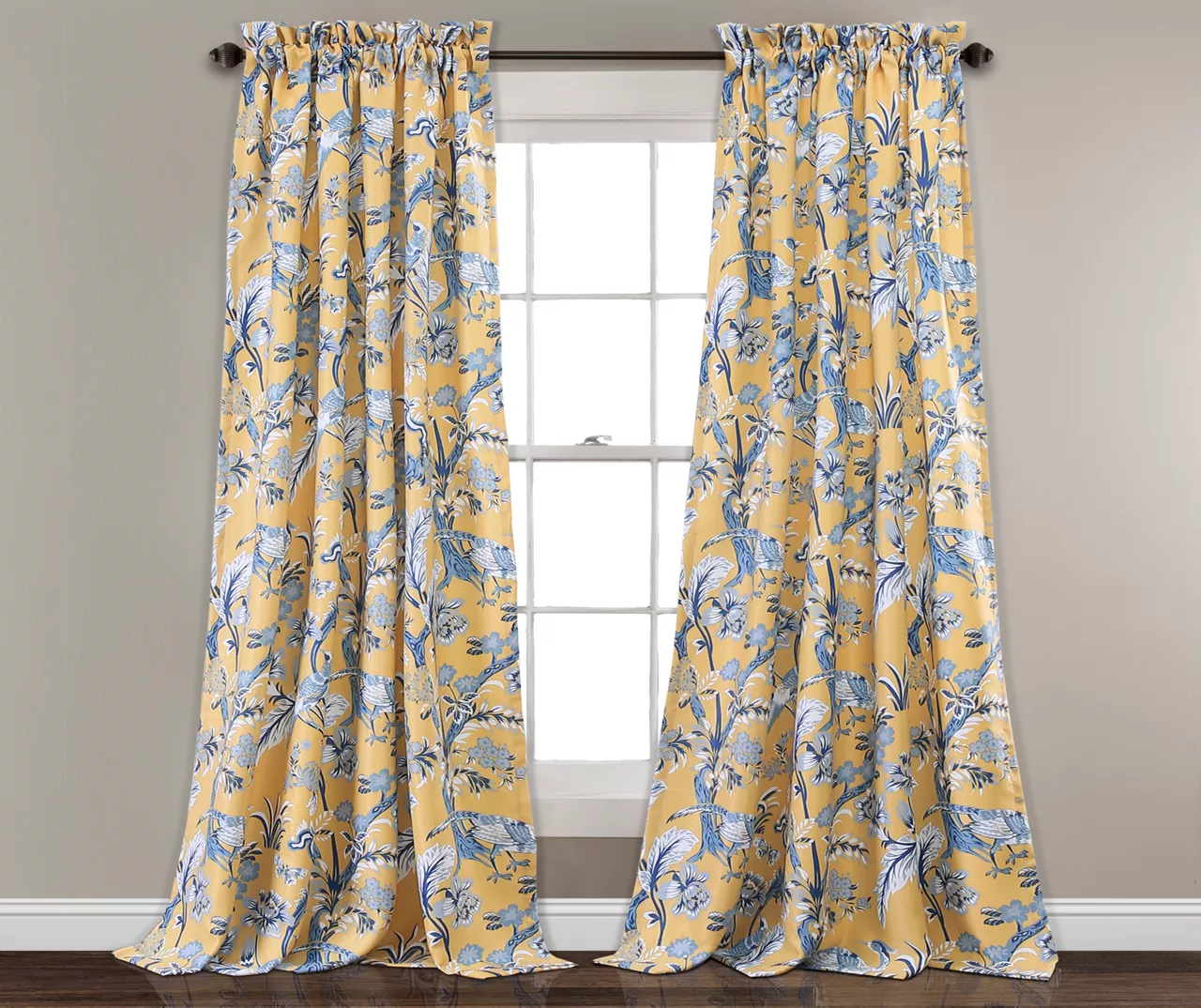 Dolores Yellow & Blue Floral Room-Darkening Rod Pocket Curtain Panel Pair, (95") 1 Dolores Yellow & Blue Floral Room-Darkening Rod Pocket Curtain Panel Pair, (95")