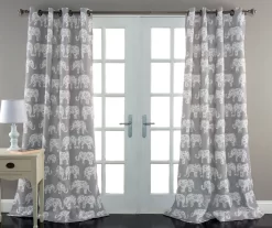 Elephant Parade Gray Room-Darkening Grommet Curtain Panel Pair, (84")