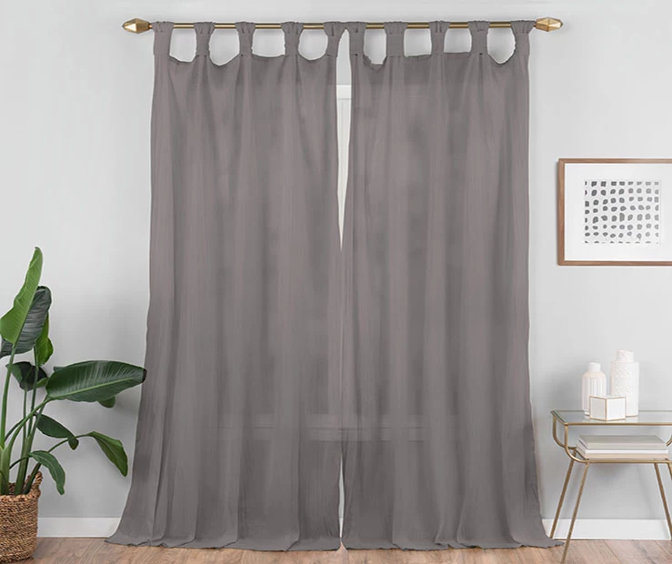 Priya Gray Semi-Sheer Tab Top Curtain Panel, (63") 5 Priya Gray Semi-Sheer Tab Top Curtain Panel, (63") - Image 5