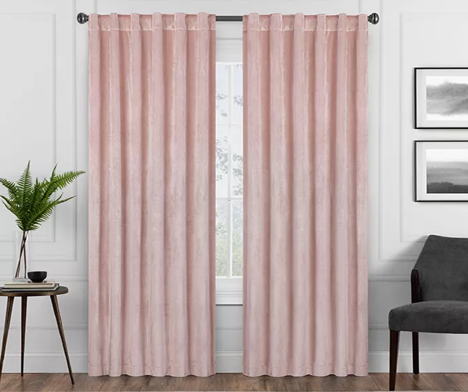 Harper Blush Velvet Blackout Rod Pocket Curtain Panel, (95") 1 Harper Blush Velvet Blackout Rod Pocket Curtain Panel, (95")