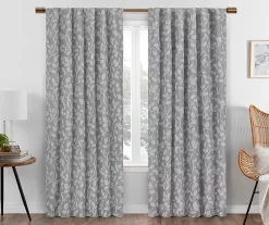 Nora Botanical Gray Blackout Rod Pocket Curtain Panel, (63")