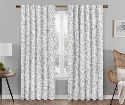 Nora Botanical White Blackout Rod Pocket Curtain Panel, (63")