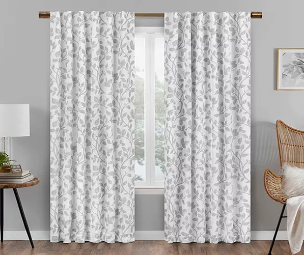 Nora Botanical White Blackout Rod Pocket Curtain Panel, (63") 1 Nora Botanical White Blackout Rod Pocket Curtain Panel, (63")
